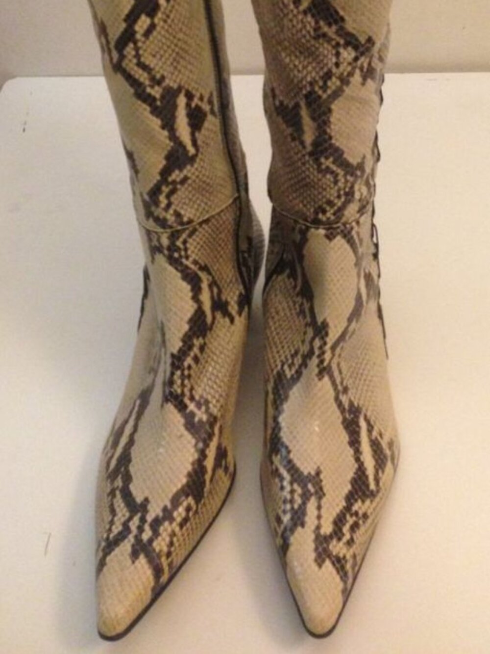 NIB $475 NADINE & DAVID Python Print Leather Boots Whip-Stitching Pointy Toes 11